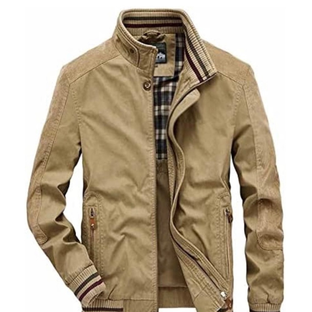2XL NEW Tebreux Men's Winter Fall Long Sleeve Jacket  Brown Bomber Outdoor Tan